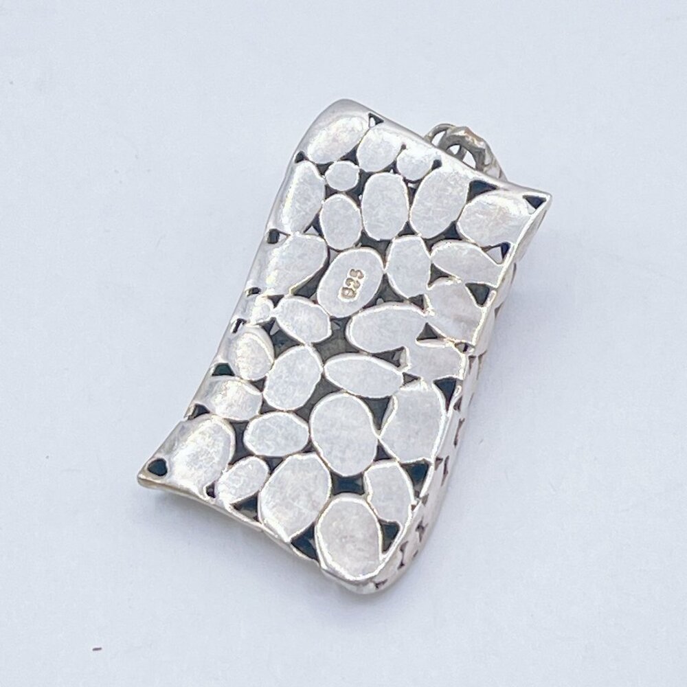 Sterling Silver 925 Textured Rectangle Pendant Wi… - image 2